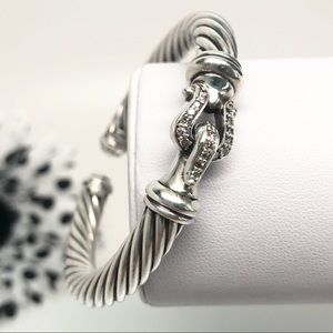 David Yurman 7mm Diamond Buckle Cable Cuff Bracelet .925